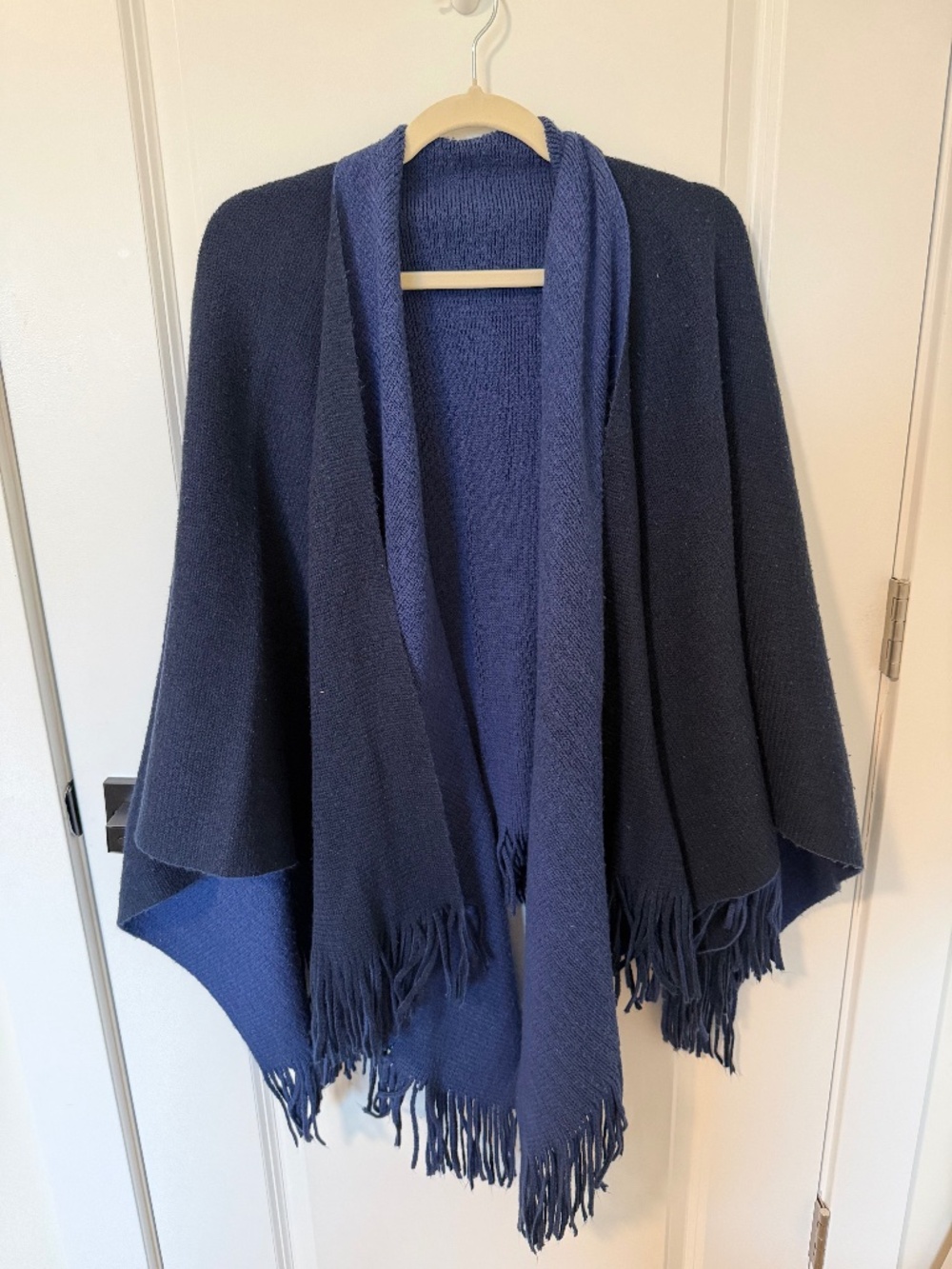 Reversible Sweater Poncho, Navy Blue, Indigo Blue